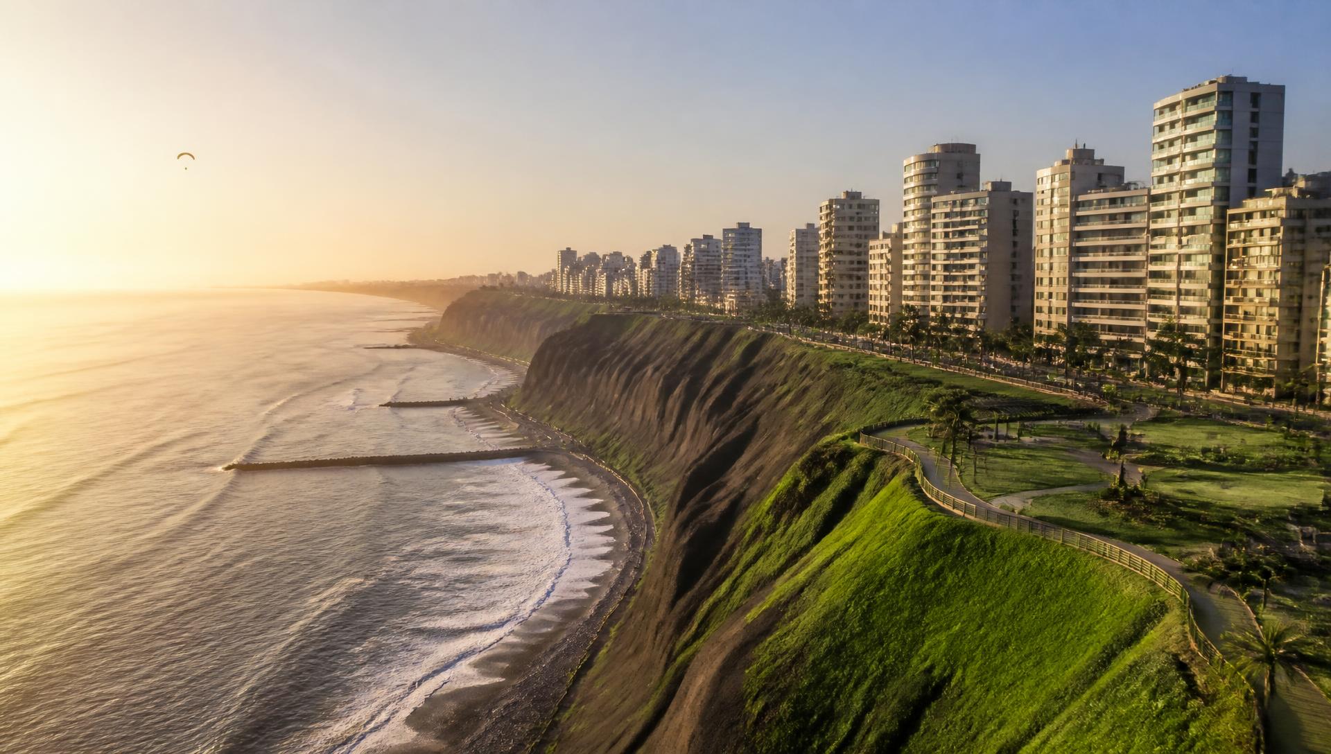 Miraflores coastline and apartment towers above the Pacific